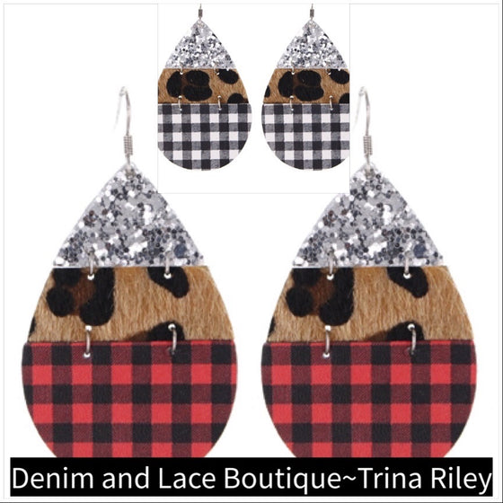 🔥 Buffalo Plaid & Leopard Sparkle Teardrop Earring