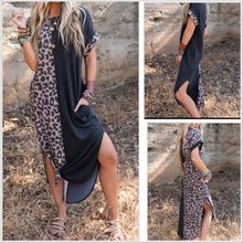  Sz M Leopard Spliced Side Slit Maxi Tee Shirt Dress