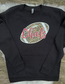  Chiefs Leopard Football Next Level Pocket Crewneck Sweatshirt