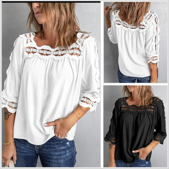 Last 1! XL White ! Hollow Out 1/2 Sleeve Blouse