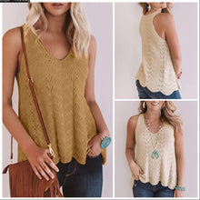  Scalloped Knit V Neck Flowy Tank