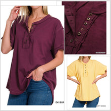  ZENANA TOP SELLER! Raw Edge Cotton Button Tee