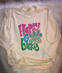  XL & 2XL Available! Happy Go Lucky Tie Dye Shamrock Comfort Colors Long Sleeve Tee