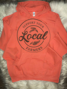  Support Your Local Farmers Sublimation Sunset Coral Jerzees NuBlend Hoodie