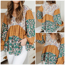  Color Block Floral Blouse