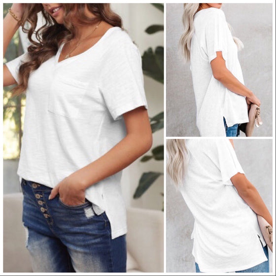 🔥 V-Neck Cotton Blend V-Neck Side Slit Tee