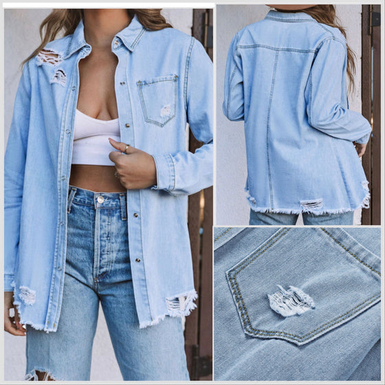 Distressed Blue or  Black Wash Denim Jacket