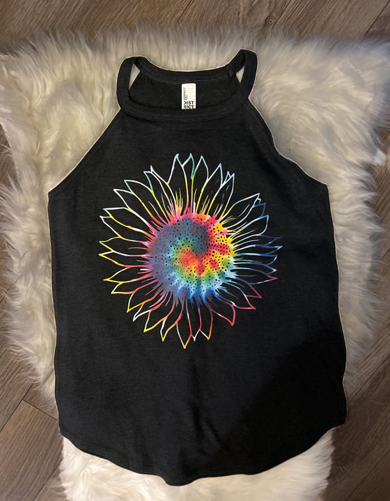 Tri Rocker Tank With Tie Dye Sunflower