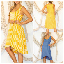  Sz L - Mustard Flowy Hi Low Stripe Sundress