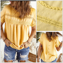  Yellow Swiss Dot Spliced Short Sleeve