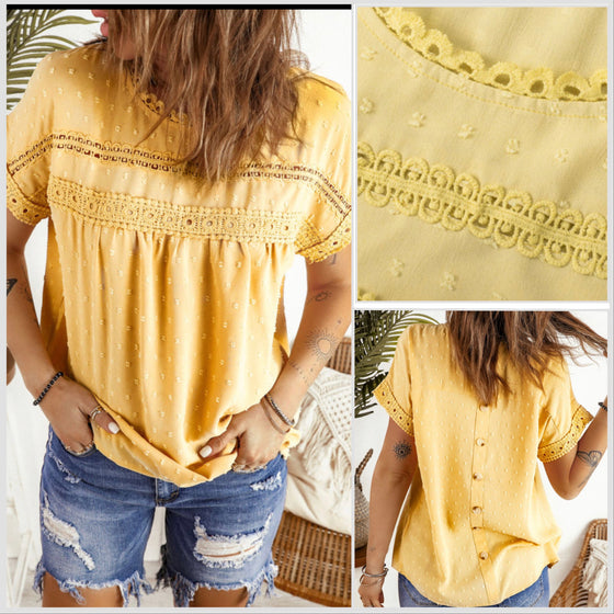 Yellow Swiss Dot Spliced Short Sleeve