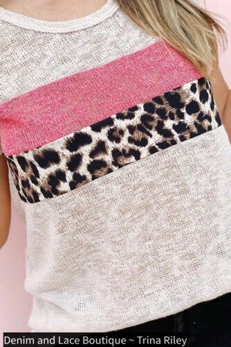 Leopard Coral Splice Color Block Tee