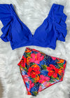 High Waist Blue Floral Swimsuit