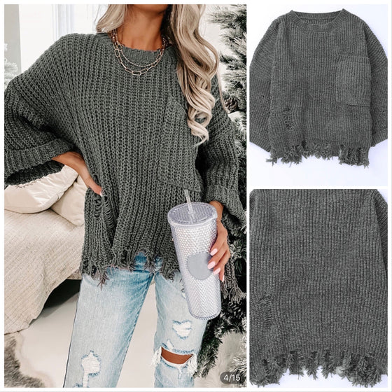 Distressed Chunky Knit Sweater