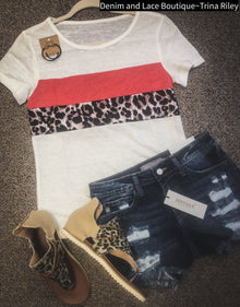  Leopard Coral Splice Color Block Tee