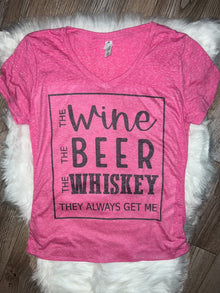  V-Neck Jerzees Heather Pink The Wine The Beer The Whiskey