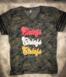  Chiefs Retro Soft Screen Camo Varsity V-Neck Short Sleeve Tee