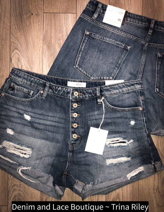 Just 1 Sz 3XL Available! Kan Can Odessa Ultra High Rise Denim Shorts - Plus