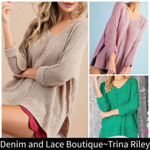  Runs Loose! Top Seller! Crew Neck Knit Sweater - Kelly Green S/M Fits M/L  - M/L Fits L/XL