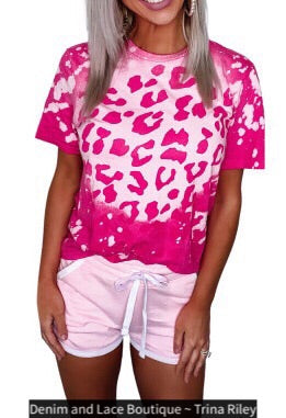 Hot Pink Bleached Leopard Tee