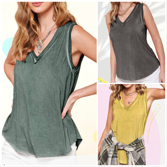 La Miel Ashby Mineral Washed Lightweight Semi-Loose Fit Tank