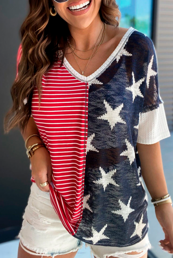 Last 2! S, M Stars & Stripes Knit Short Sleeve-Loose Fit