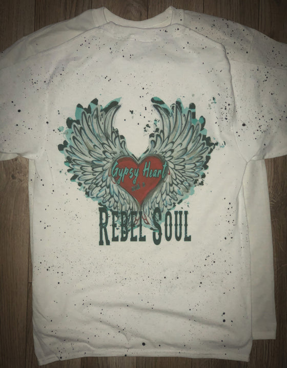 Gypsy Heart Rebel Soul Wings Paint Spatter Tee