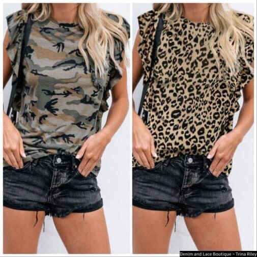 Leopard/Camo Ruffled Tank