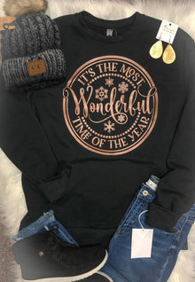  Rose Gold Most Wonderful Time Of The Year Pocket Crew Sweatshirt