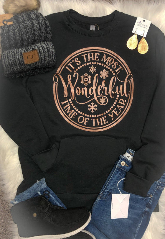 Rose Gold Most Wonderful Time Of The Year Pocket Crew Sweatshirt