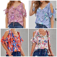  Cold Shoulder Floral Blouse