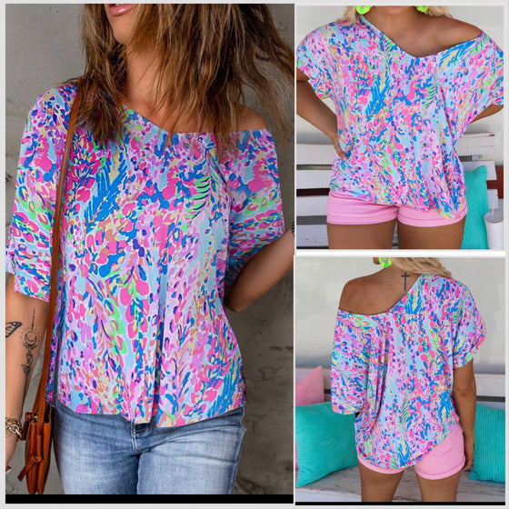 In Stock! Painted Floral V-Neck Tee