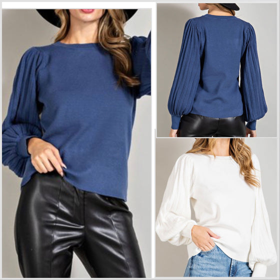 Best Selling! Eesome Pleated Puff Sleeve Sweater