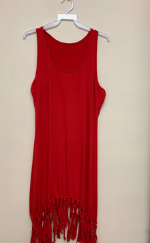  Sz M Red Fringe Sleeveless Dress