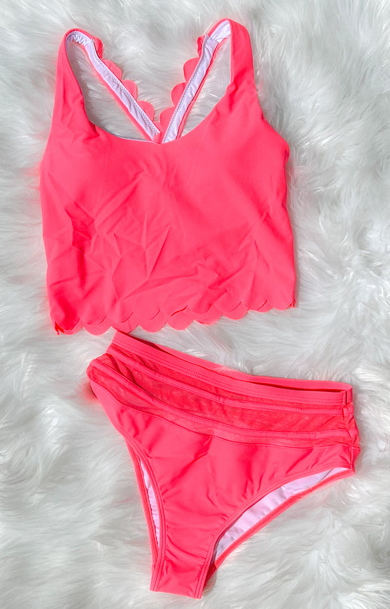 High Waist Scalloped Pink Swimsuit