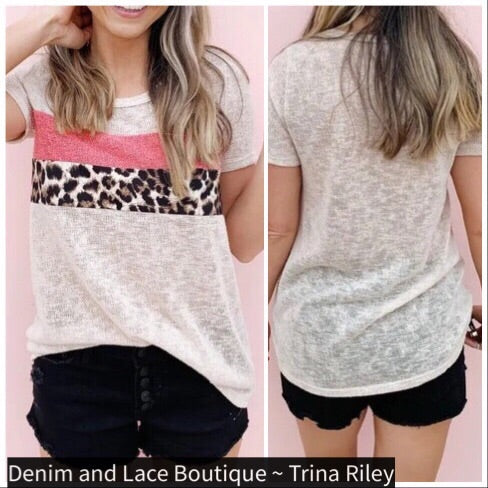 Leopard Coral Splice Color Block Tee