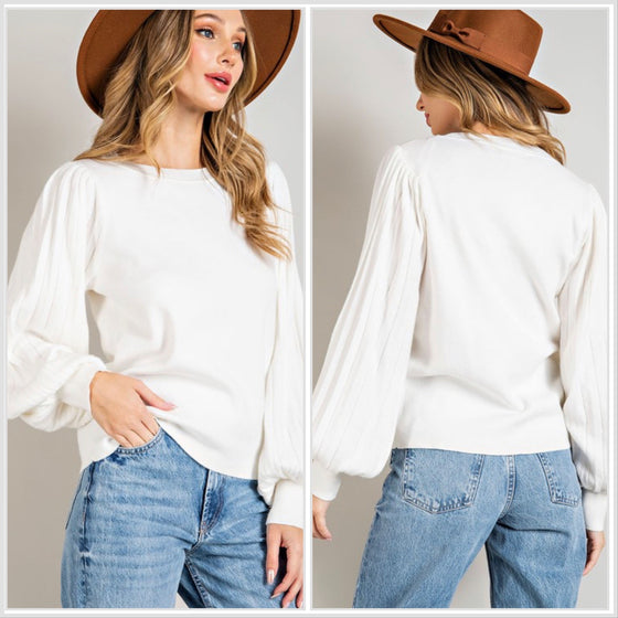 Best Selling! Eesome Pleated Puff Sleeve Sweater