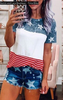  Last 1! Sz S Stars and Stripes Color Blocked Tee