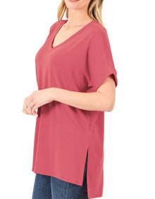  1X - Zenana V-Neck Side Slit Tee