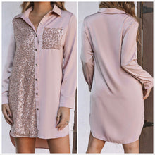  Sequin Button Shirt Dress