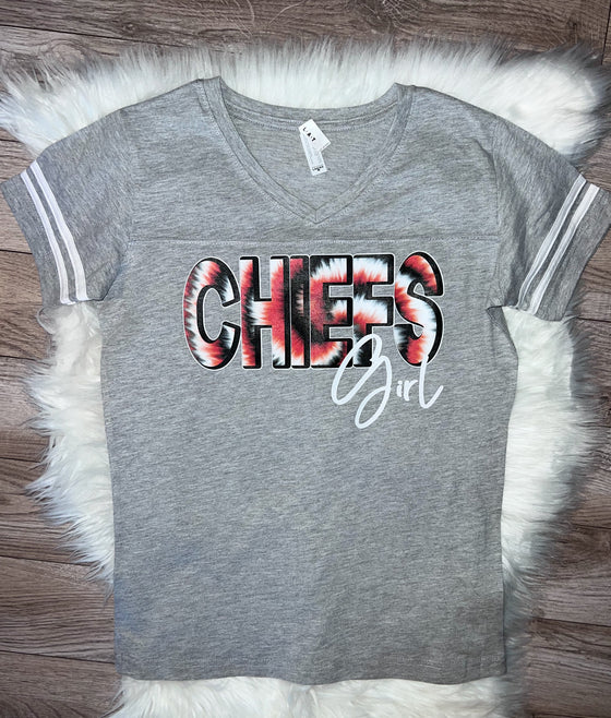 Ladies V Neck LAT Varsity Chiefs Tee