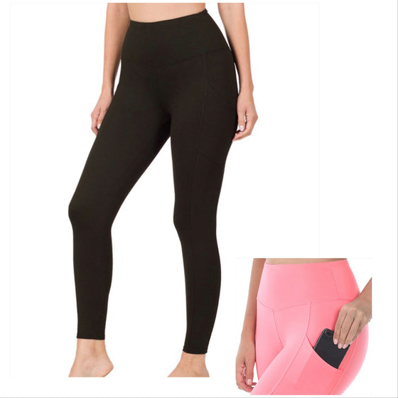 S-3X Zenana Black Buttery Soft Yoga Wide Waist Pocket Legging