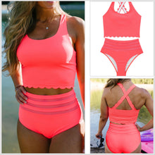  High Waist Scalloped Pink Swimsuit