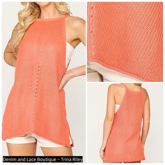 Gigio Coral Knit Side Slit Tank Top