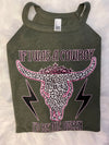 If I Was A Cowboy I’d Be The Queen Perfect Tri Rocker Tank Tank In Heather Olive