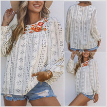  In Stock! Summer Lightweight Semi Sheer Long Sleeve Embroidered Top