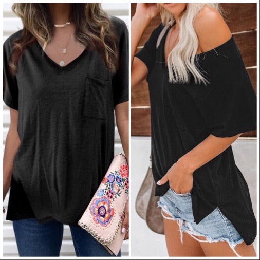 🔥 V-Neck Cotton Blend V-Neck Side Slit Tee