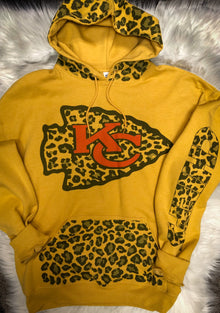  Football Leopard Contrast Heather Mustard Jerzees Nublend Hoodie