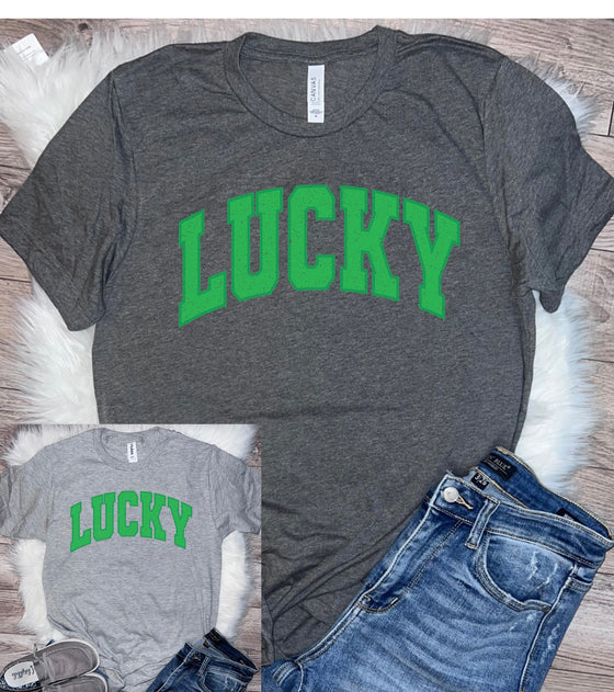 S-3XL - SPECIAL! Lucky Bella Canvas Short Sleeve Tee - Light or Dark Gray