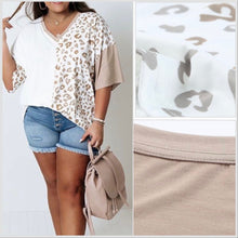  1X-3X Loose Fit Leopard Patchwork Short Sleeve